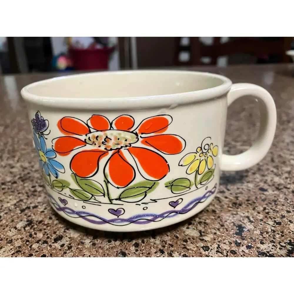 Soup Mug Boho Flower Power 4.25" Wide Wildflower made in Japan Vintage - Picture 2 of 8